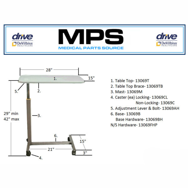 Overbed Table, Plastic Top - Image 2